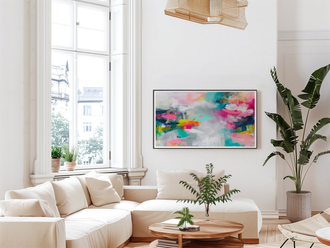 Colorful Pink Teal Abstract Painting Multi Panel Collage Wall Poster - Image 3