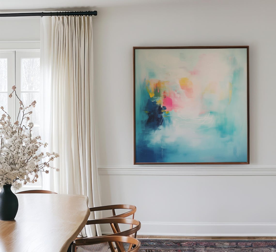 Misty Turquoise Navy Gold Abstract Dreamy Modern Square Wall Poster - Image 3