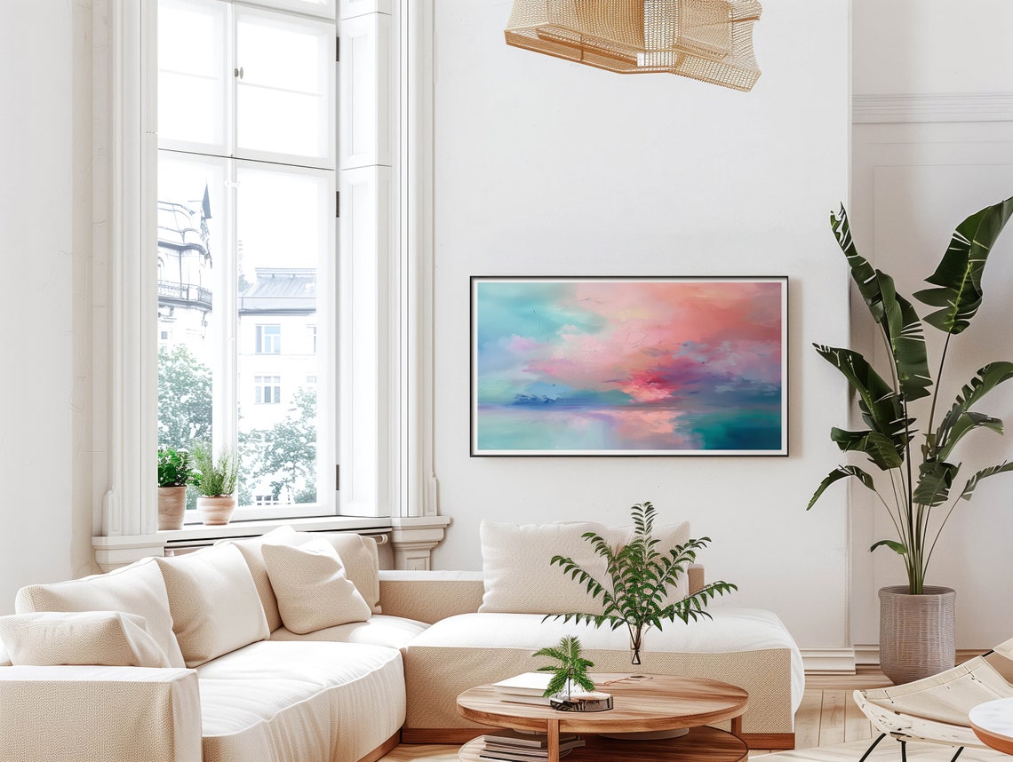 Dreamy Pink Cloud Abstract Skyscape Over Turquoise Water Poster - Image 5