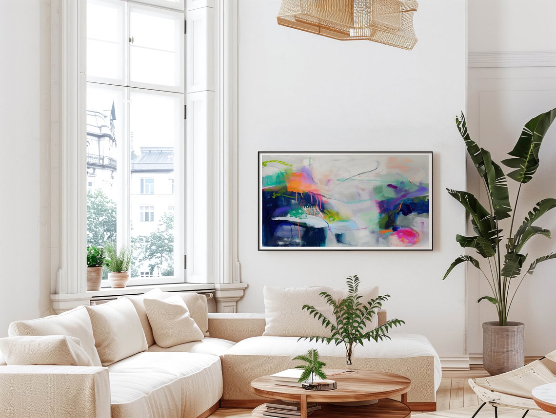 Indigo Violet Turquoise Orange Energetic Abstract Oil Painting Poster - Image 5
