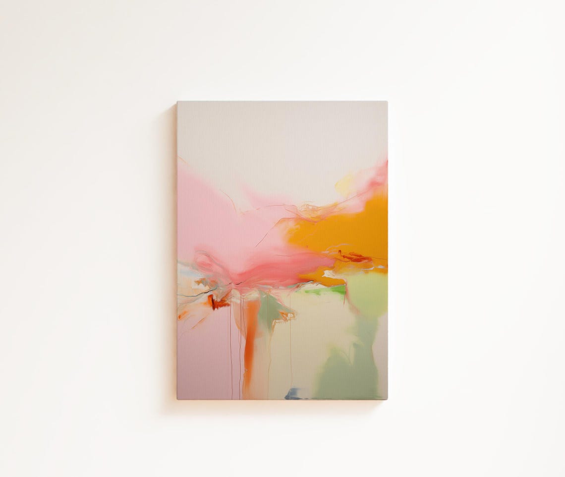 Blush Pink And Orange Watercolor Abstract Gold Frame Wall Art - Image 5