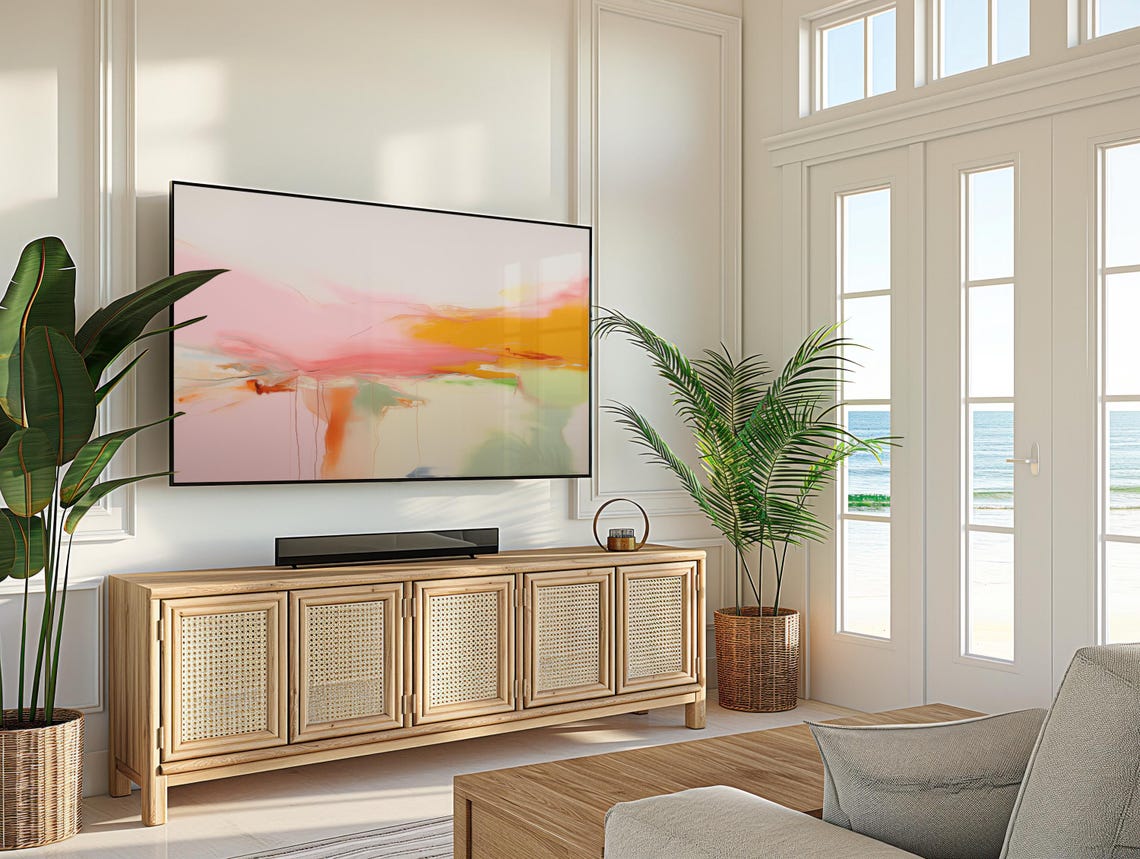 Pink Orange Abstract Painting With Sage Green Minimal Wash Poster - Image 5