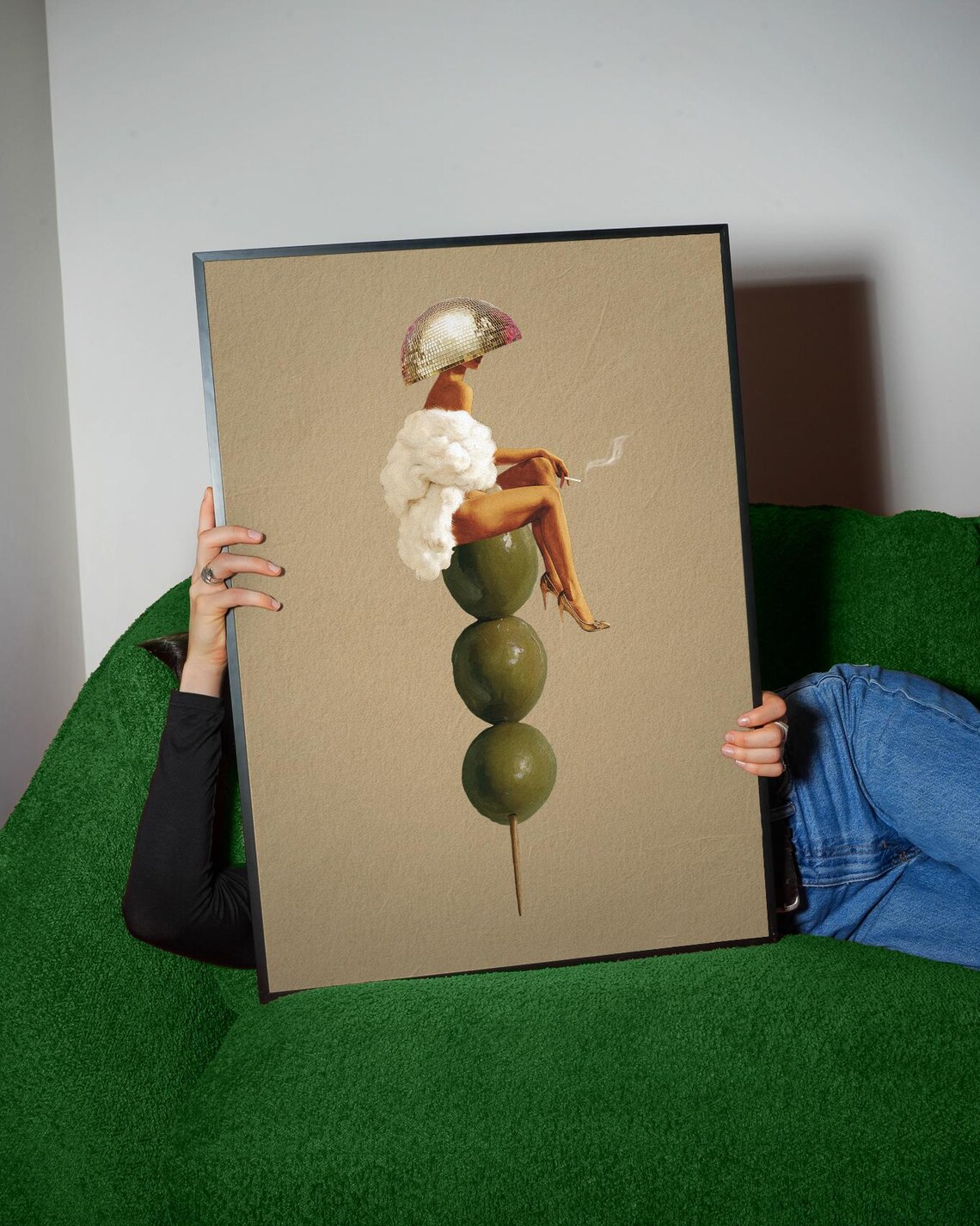 Funky Disco Ball Woman on Olive Skewer Retro Cocktail Poster