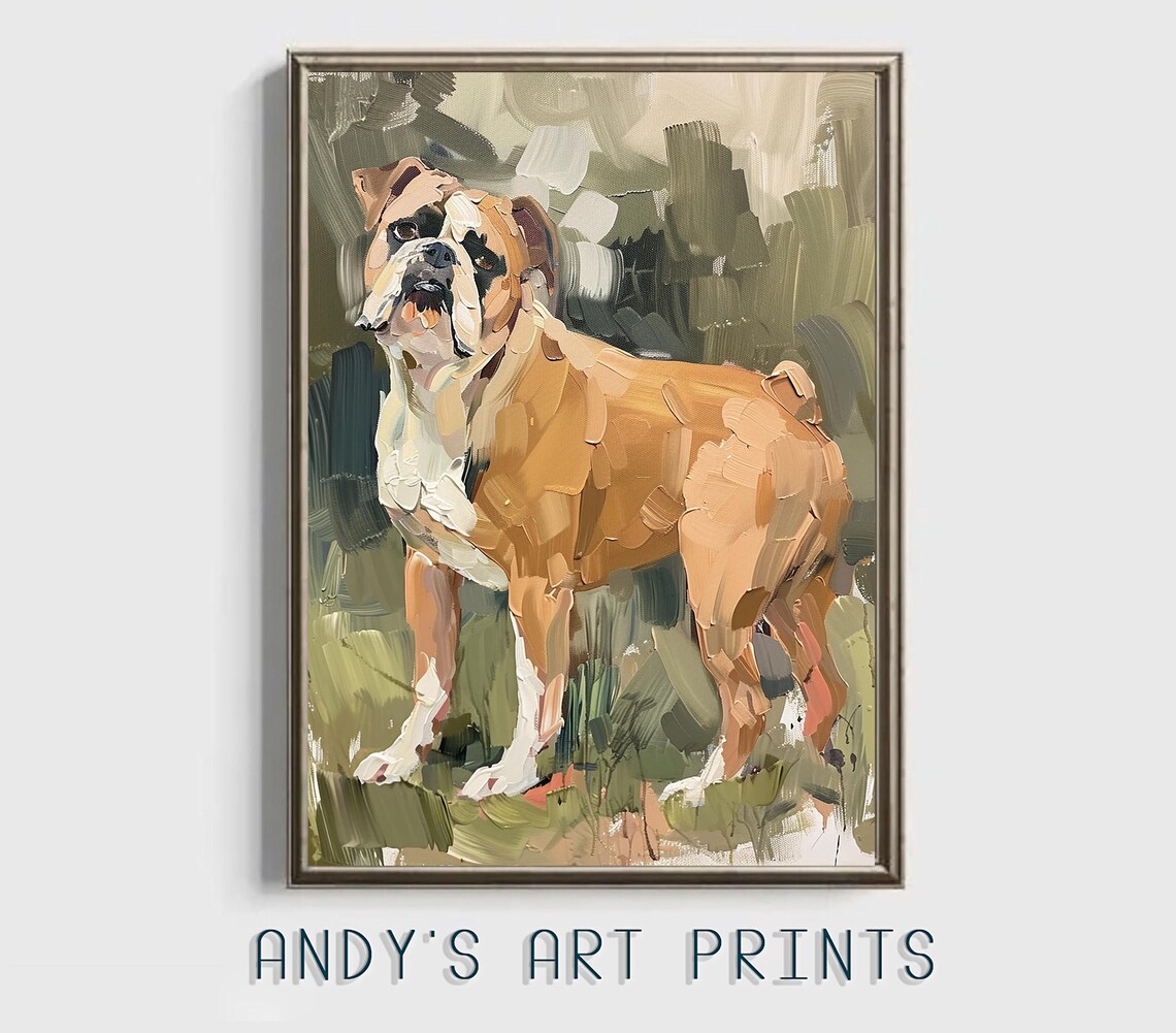 Tan And White Boxer Standing Loose Brushstroke Oil Painting Poster