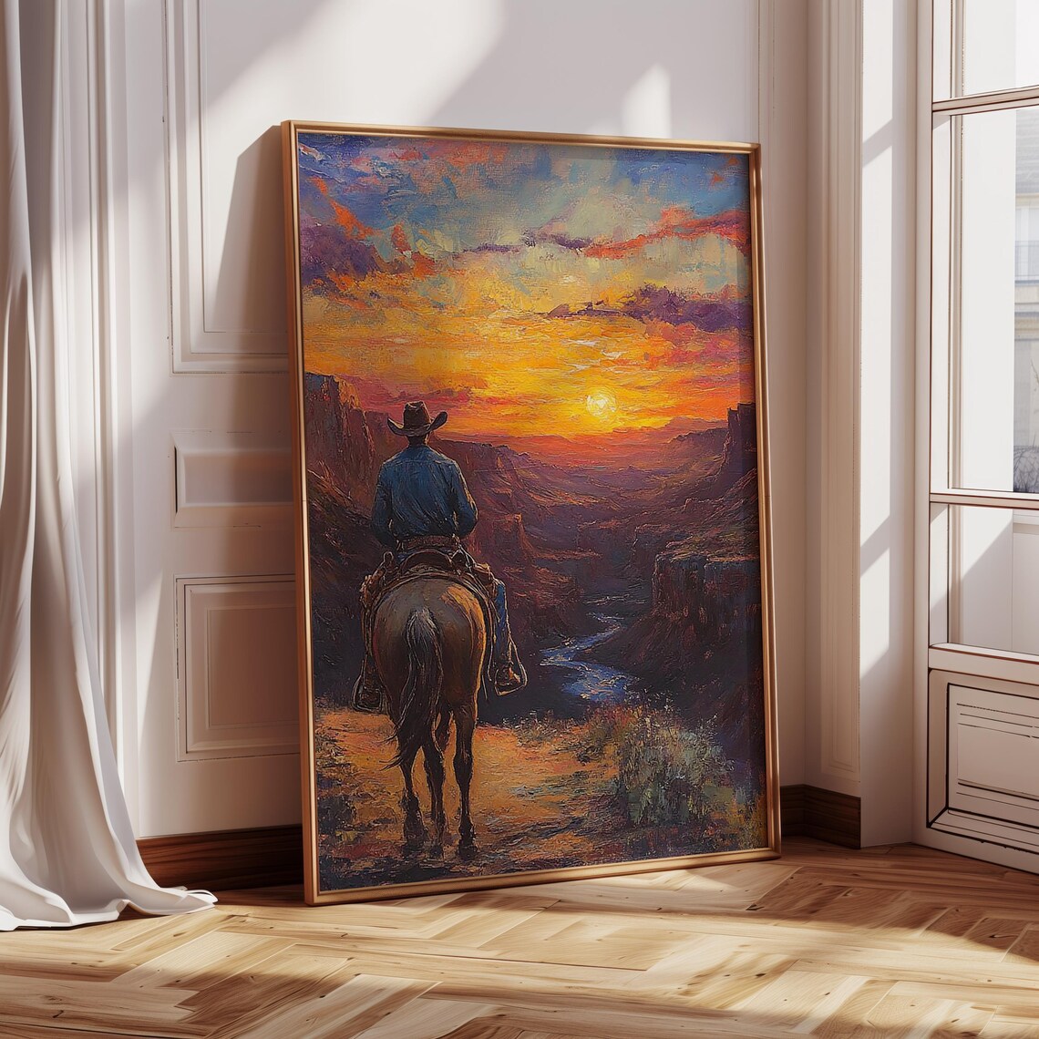Cowboy Horse Oil Painting Wall Art Print Landscape Art Print Horse Lover Print Poster Gift Idea Country Home Decor