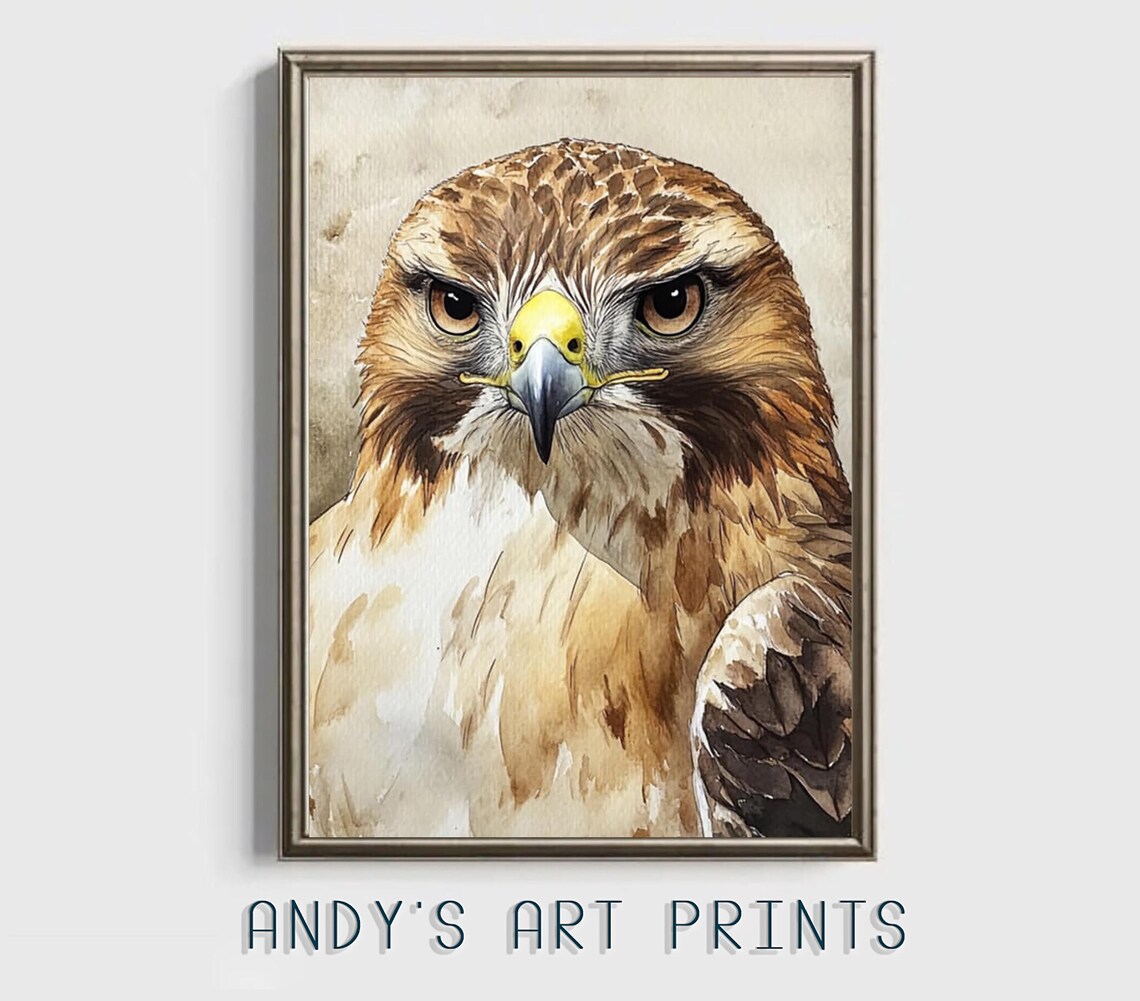 Hawk Face in Front View With Intense Eyes Watercolor Bird Poster - Image 3