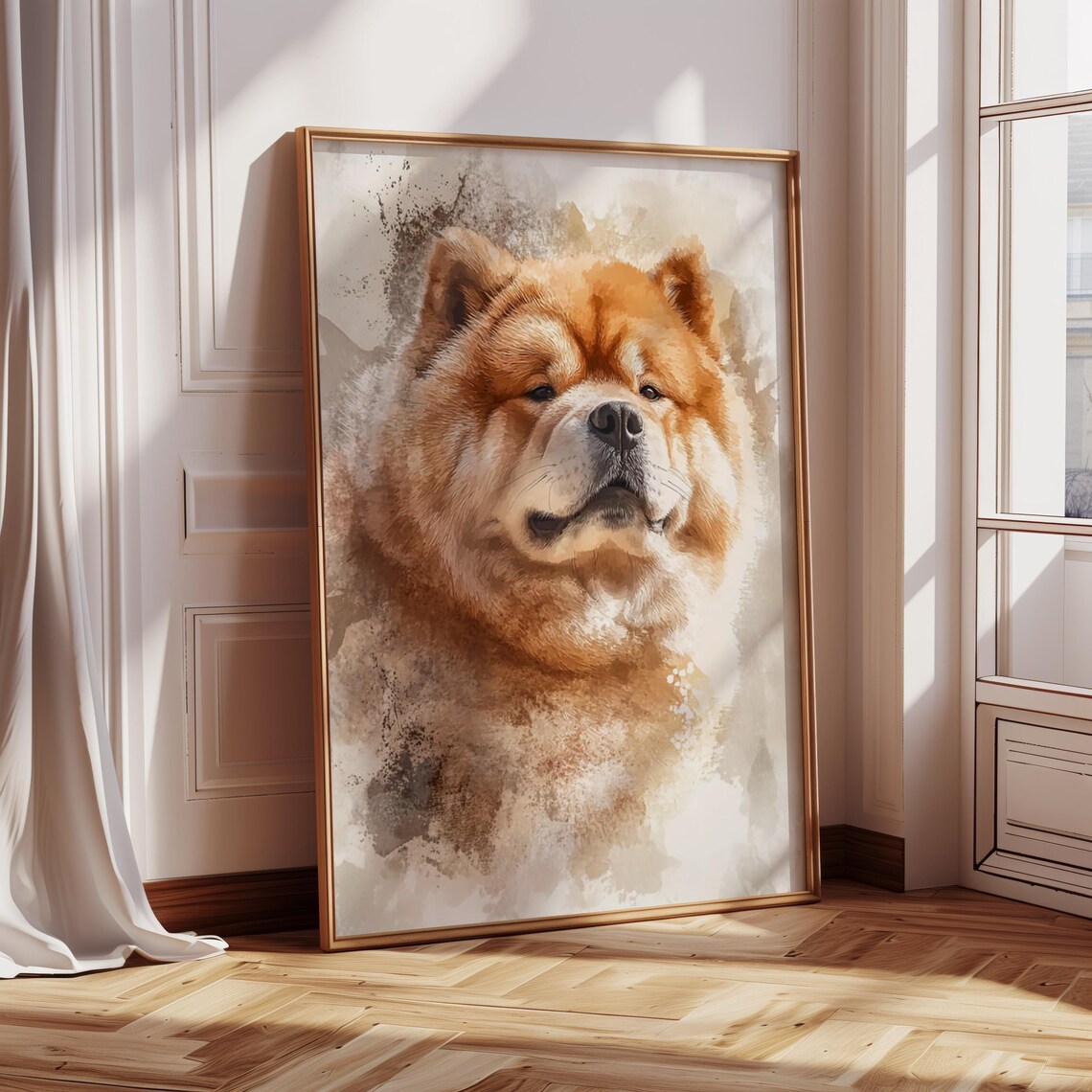 Chow Chow Portrait Neutral Beige Watercolor Dog Lover Art Print - Image 3