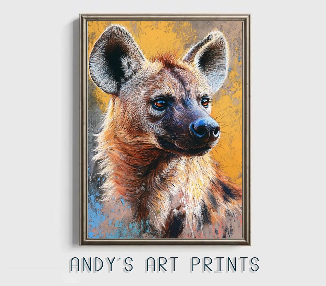 Spotted Hyena Portrait Golden Yellow Background Wildlife Poster
