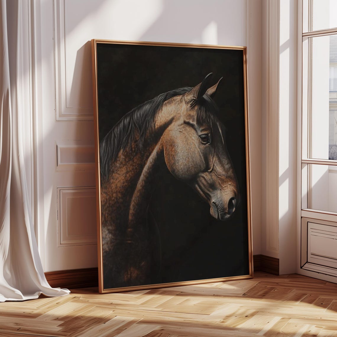 Horse Oil Painting Wall Art Print Animals Horse Lover Print At Home Wall Art Close Up Horse Portrait Drawing Dark Tones - Image 3