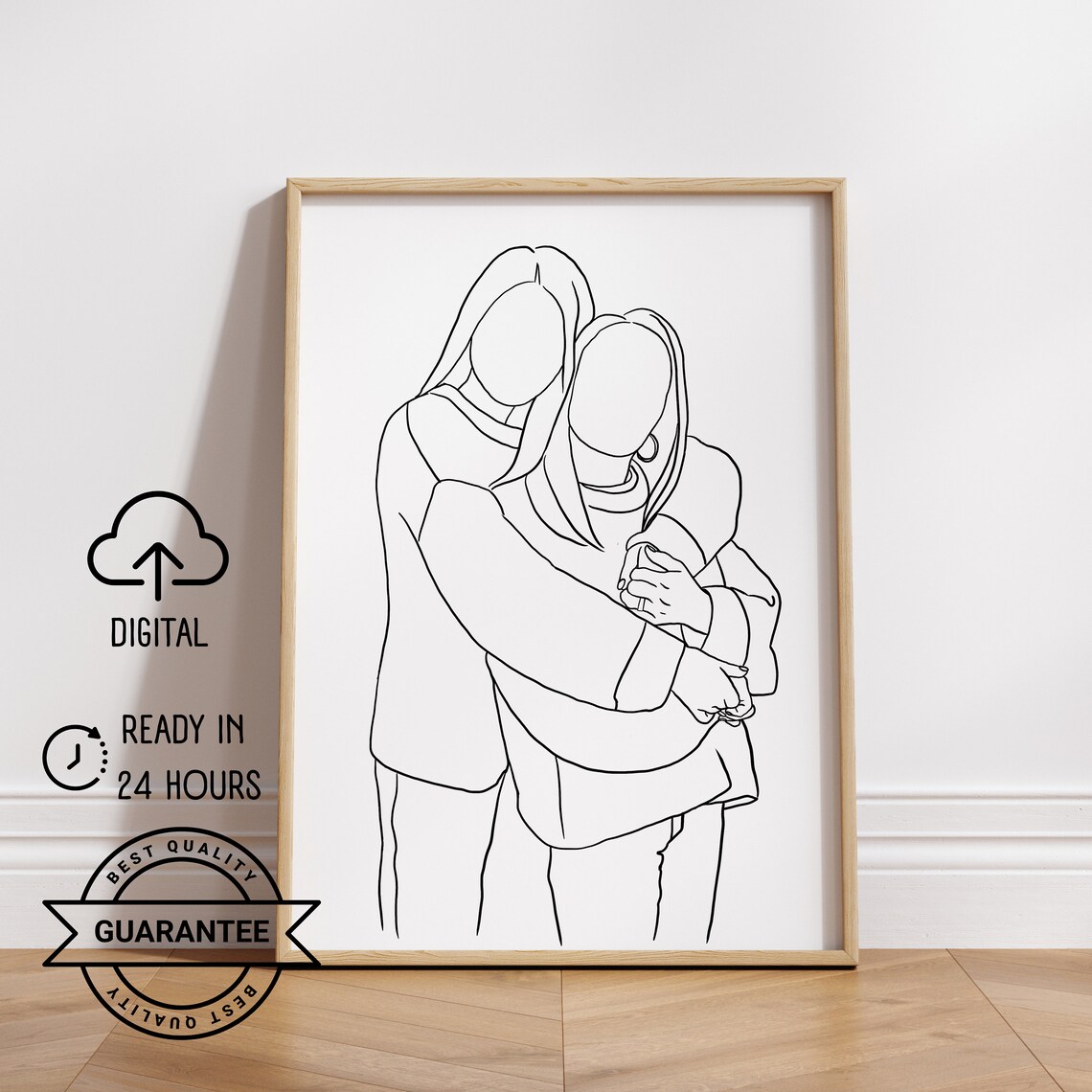 Custom Line Drawing Family Portrait, Mother Gift