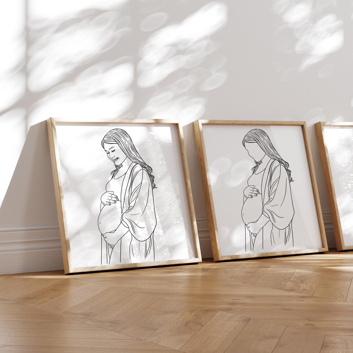 One Line Pregnancy Drawing, Custom Couple Portrait - Image 4