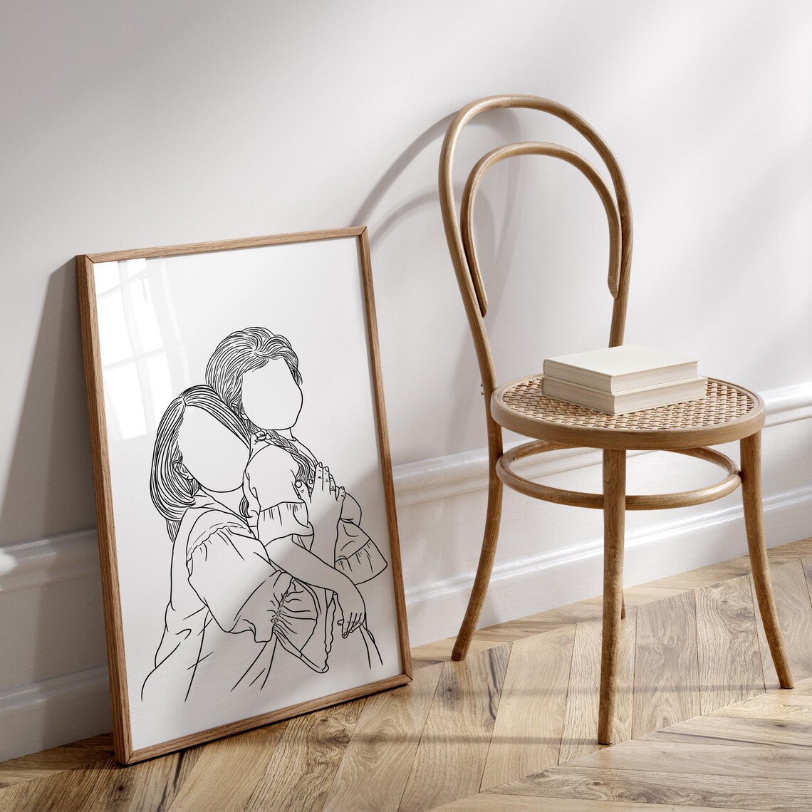Faceless Mother and Daughter Line Art Hugging Portrait Poster - Image 4