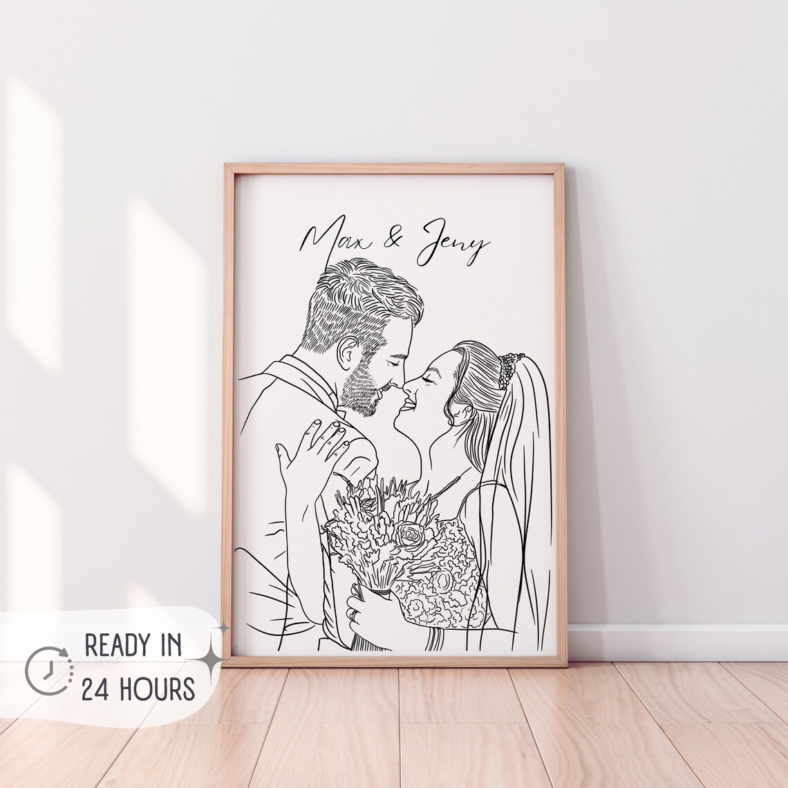 Max and Jeny Wedding Line Art Personalized Couple Names Poster