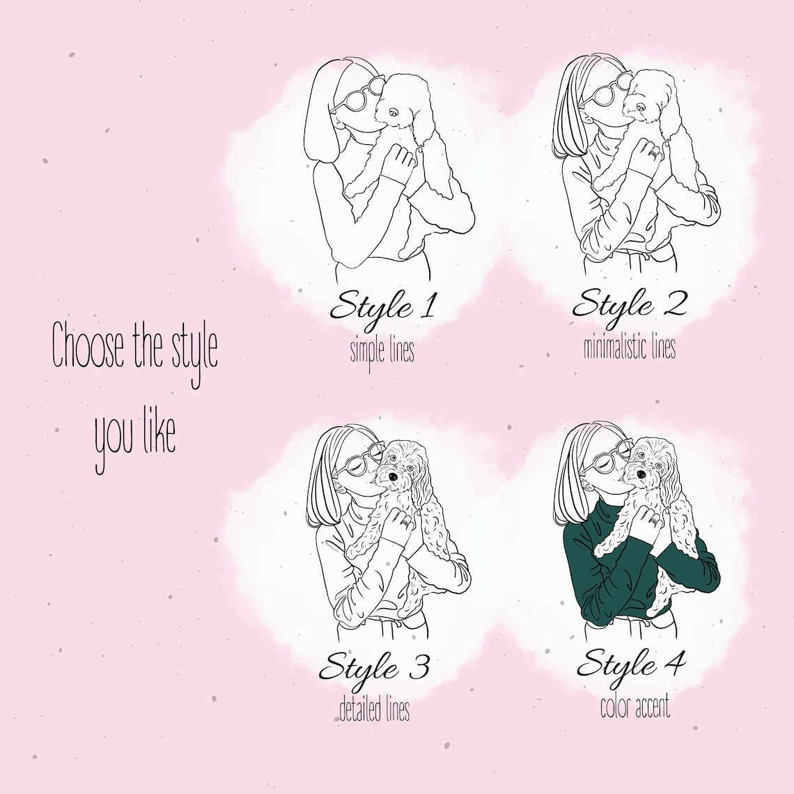 Custom Line Drawing Family Portrait, Dog Mom Gift - Image 4