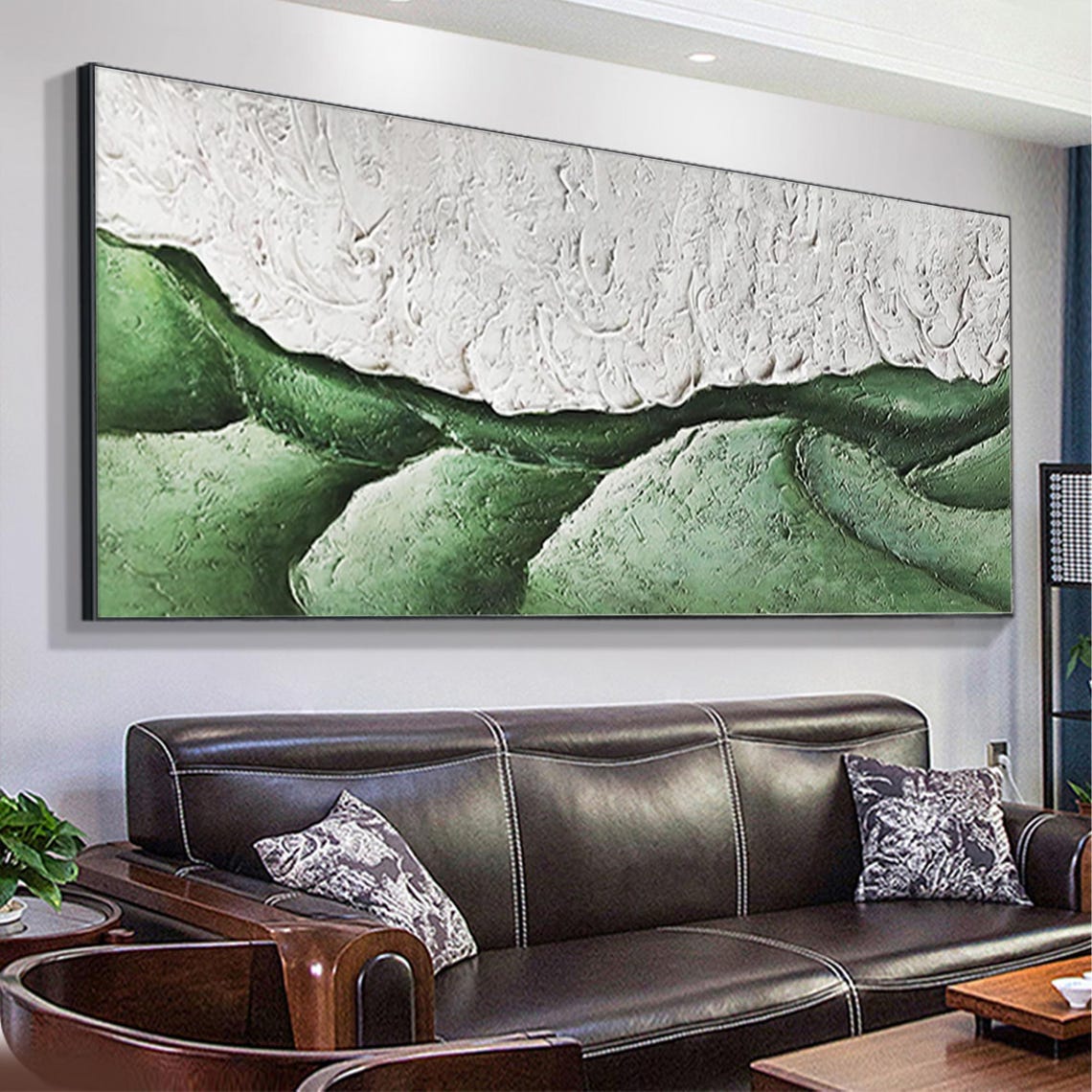 Emerald Green Ocean Waves With White Textured Top Abstract Poster - Image 4