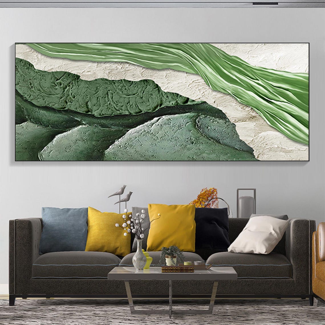 Sage Green Wave Abstract Textured Minimalist Oil Painting Poster