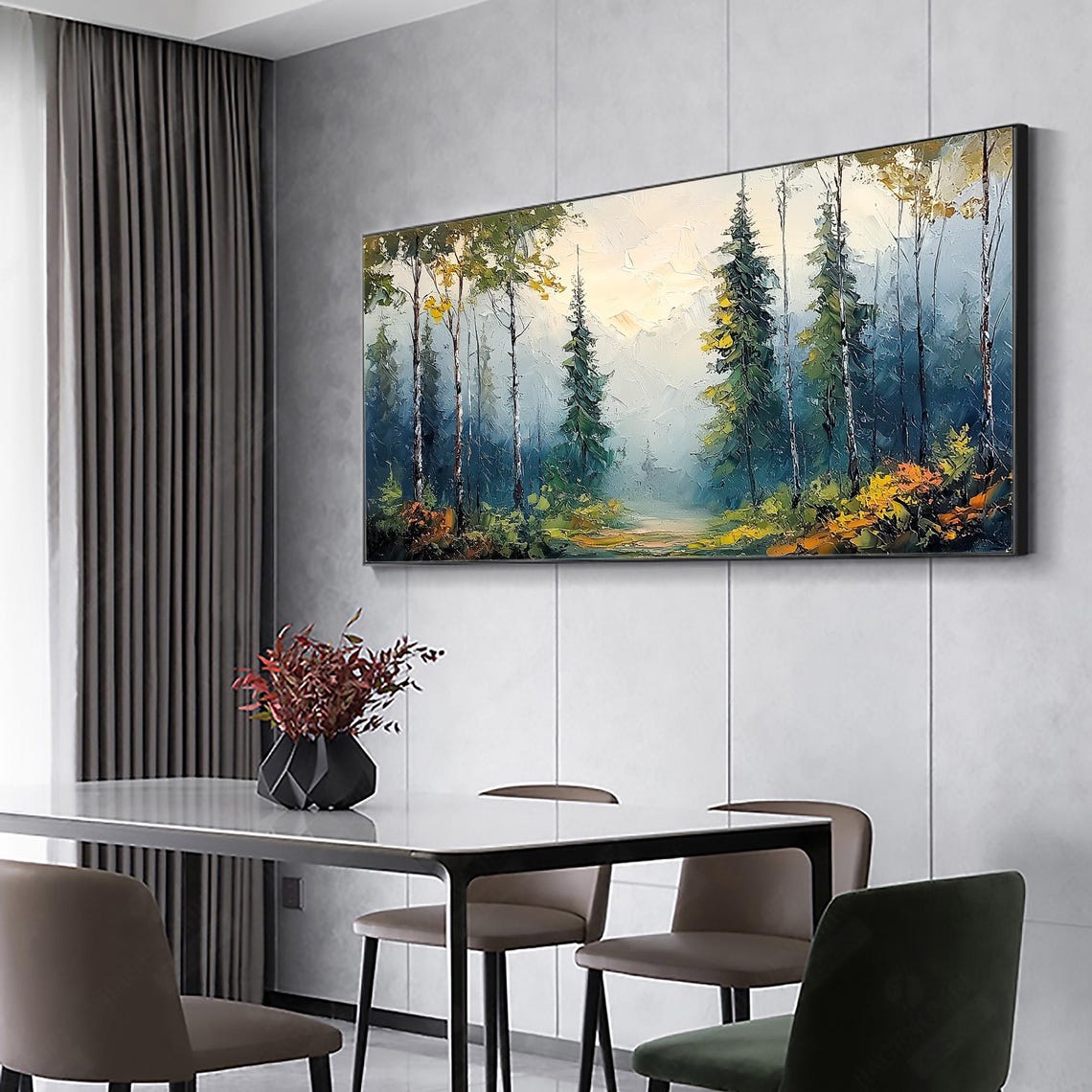 Misty Autumn Pine Forest With Golden Undergrowth Landscape Poster - Image 2
