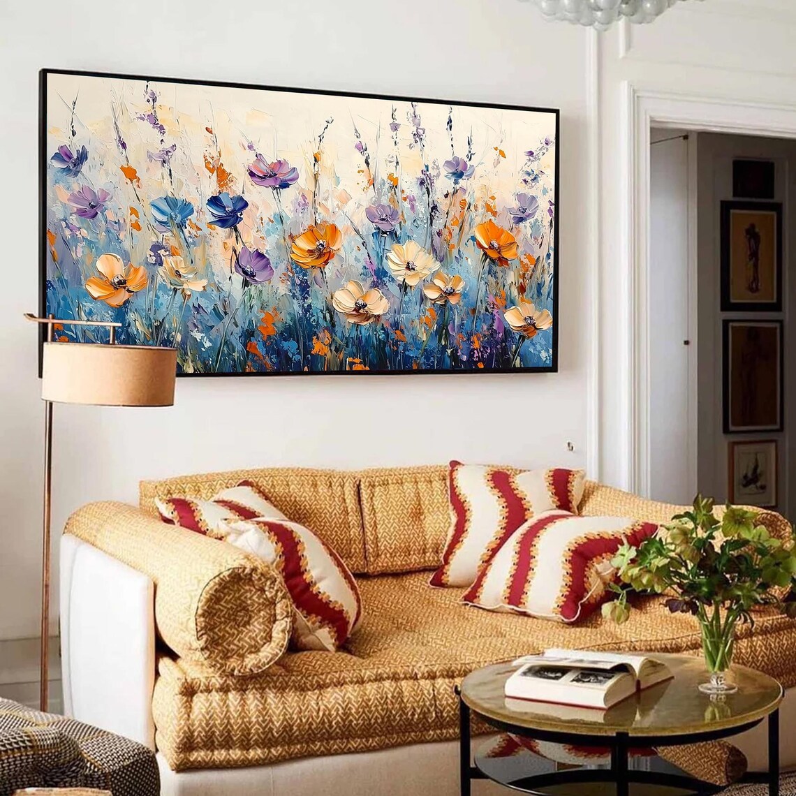 Colorful Wildflower Poppies In Orange Purple And Blue Meadow Poster - Image 2
