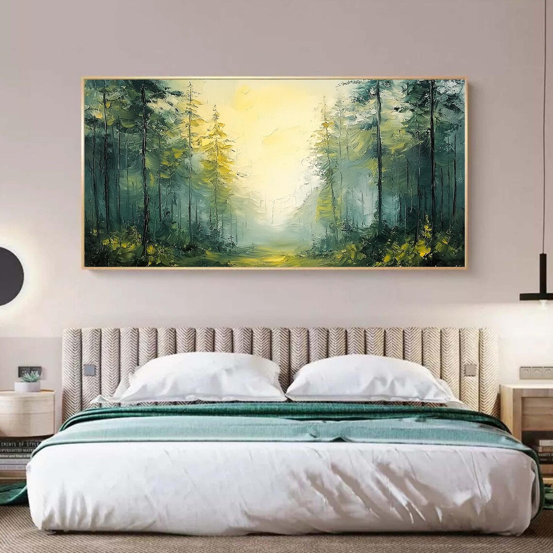 Large Original Forest Oil Painting On Abstract Forest Scenery Painting Green Tree Wall Art Custom Modern Painting Office Wall Decor - Image 2