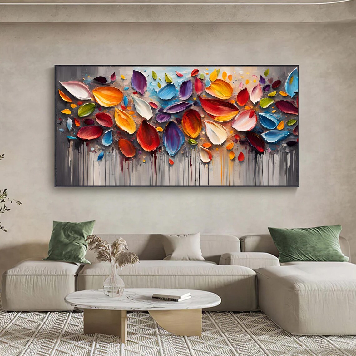 3D Textured Floral Oil Painting, Boho Wall Decor - Image 3