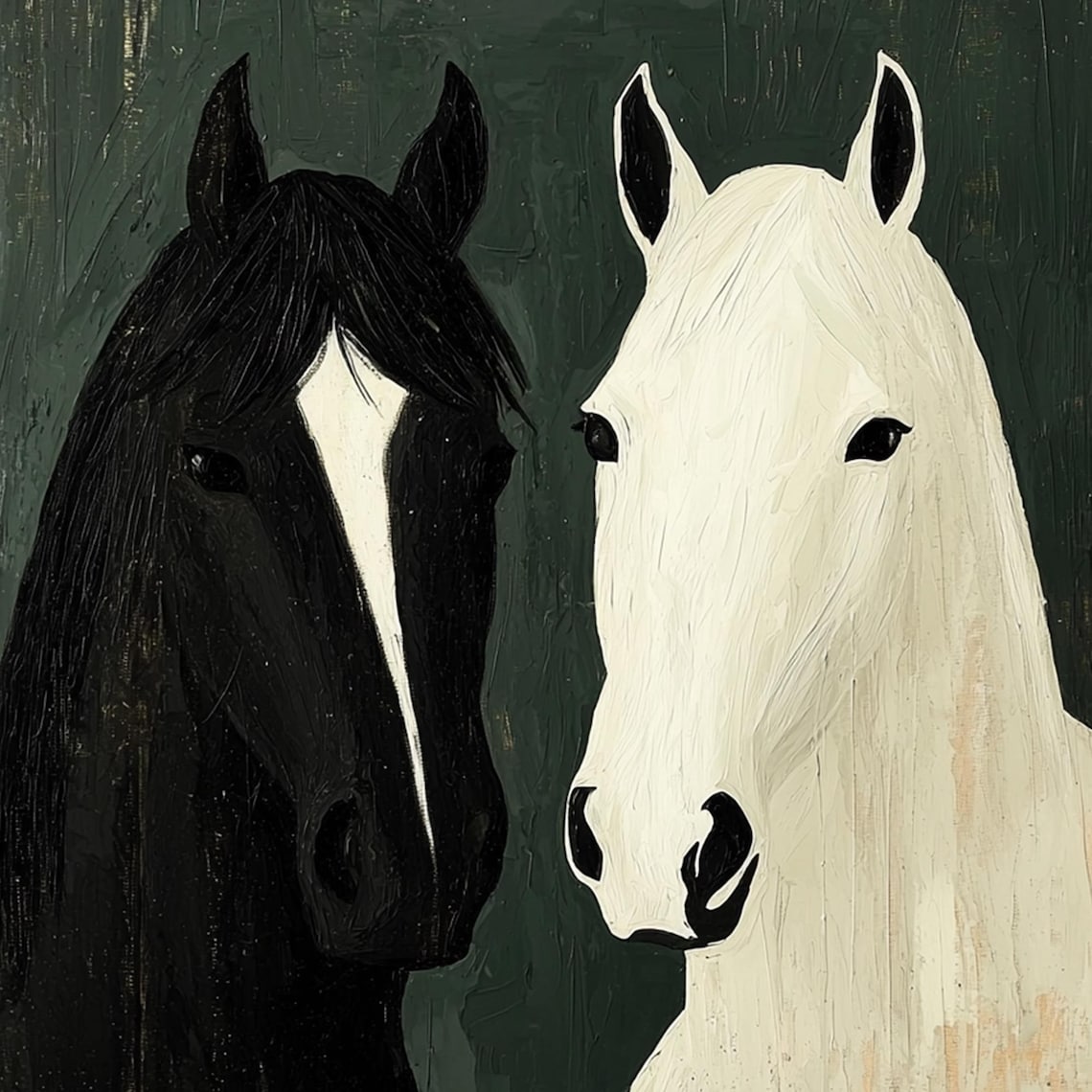 Abstract Black and White Horse Oil Painting Art Print - Image 3