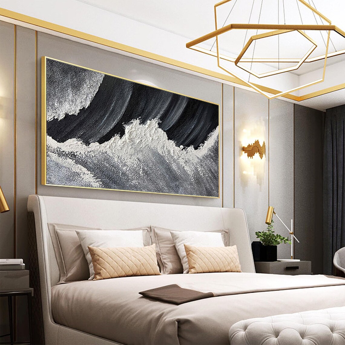 Dramatic Monochrome Black White Crashing Ocean Wave Wall Art - Image 4