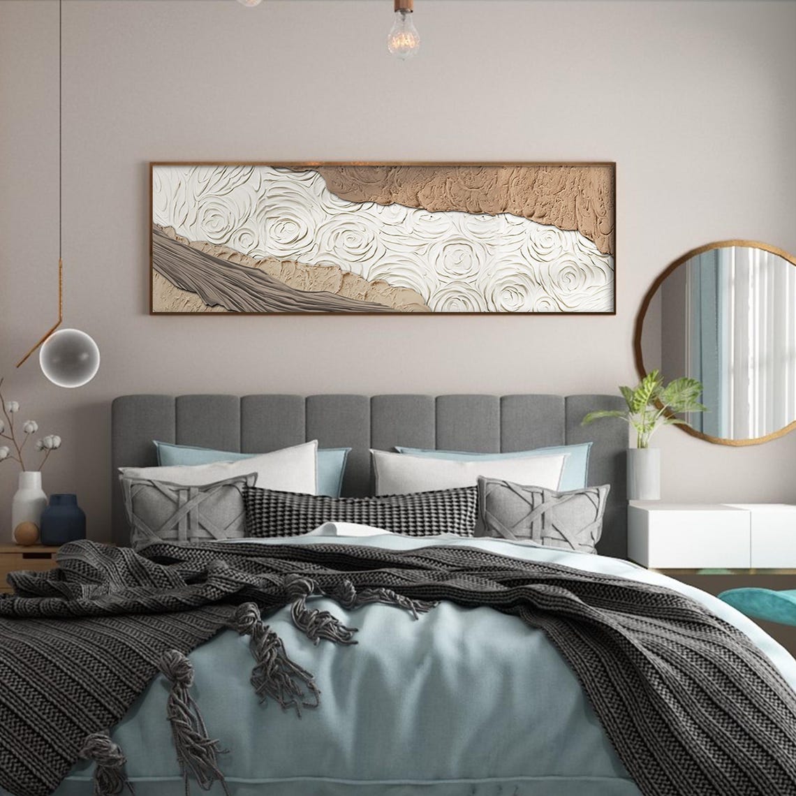 Beige And White Textured Beach Wave Swirls Abstract Wall Art - Image 2