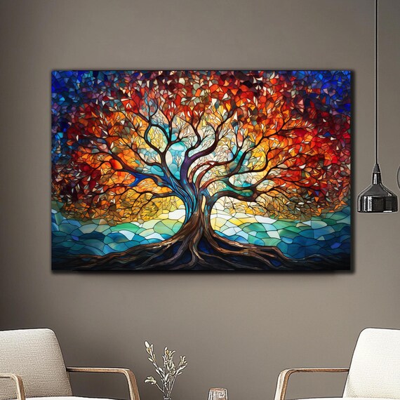 Stained Glass Trees Tree Of Life Stained Glass Tempered Glass Wall Art Extra Large Wall Art Modern Stained Glass Tree Of Life Art Glass