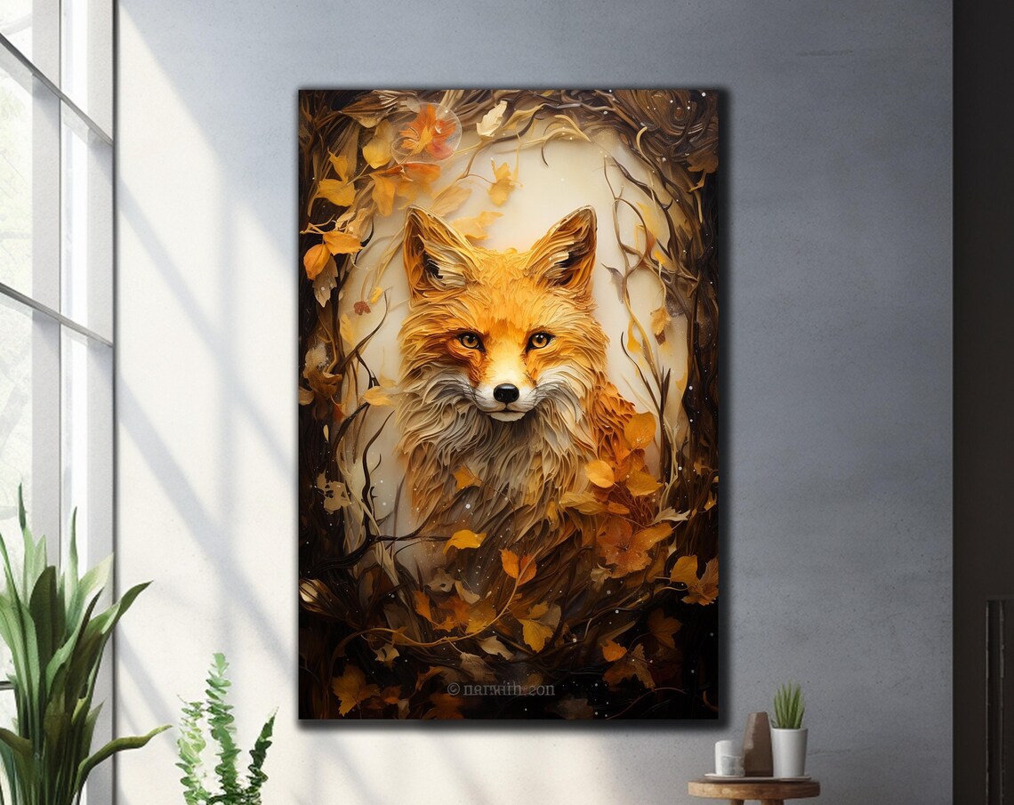 Red Fox Autumn Leaves Portrait Golden Fall Nature Animal Art Poster