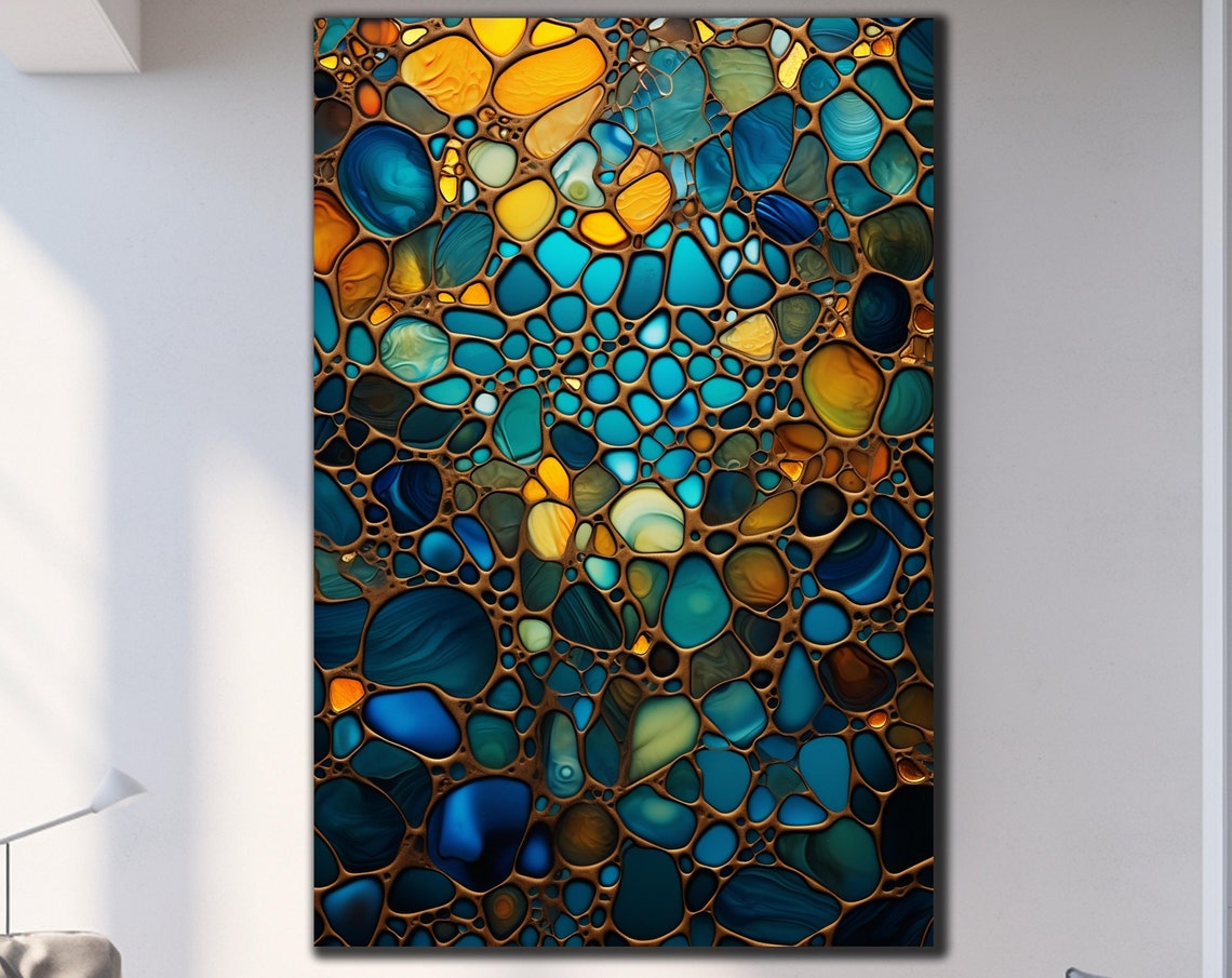 Turquoise Gold Pebble Abstract Pattern Copper Grout Art Wall Poster