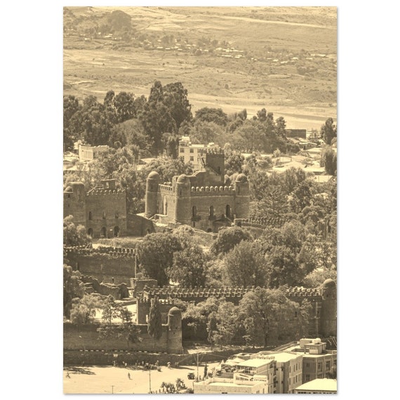 Vintage Gondar Ethiopia Poster Sepia Cityscape Skyline Art