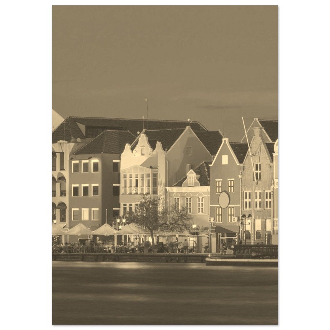 Vintage Willemstad Curacao Dutch Colonial Waterfront Sepia Poster