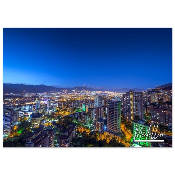 Medellin Colombia Skyline Poster Urban Night Photography Print