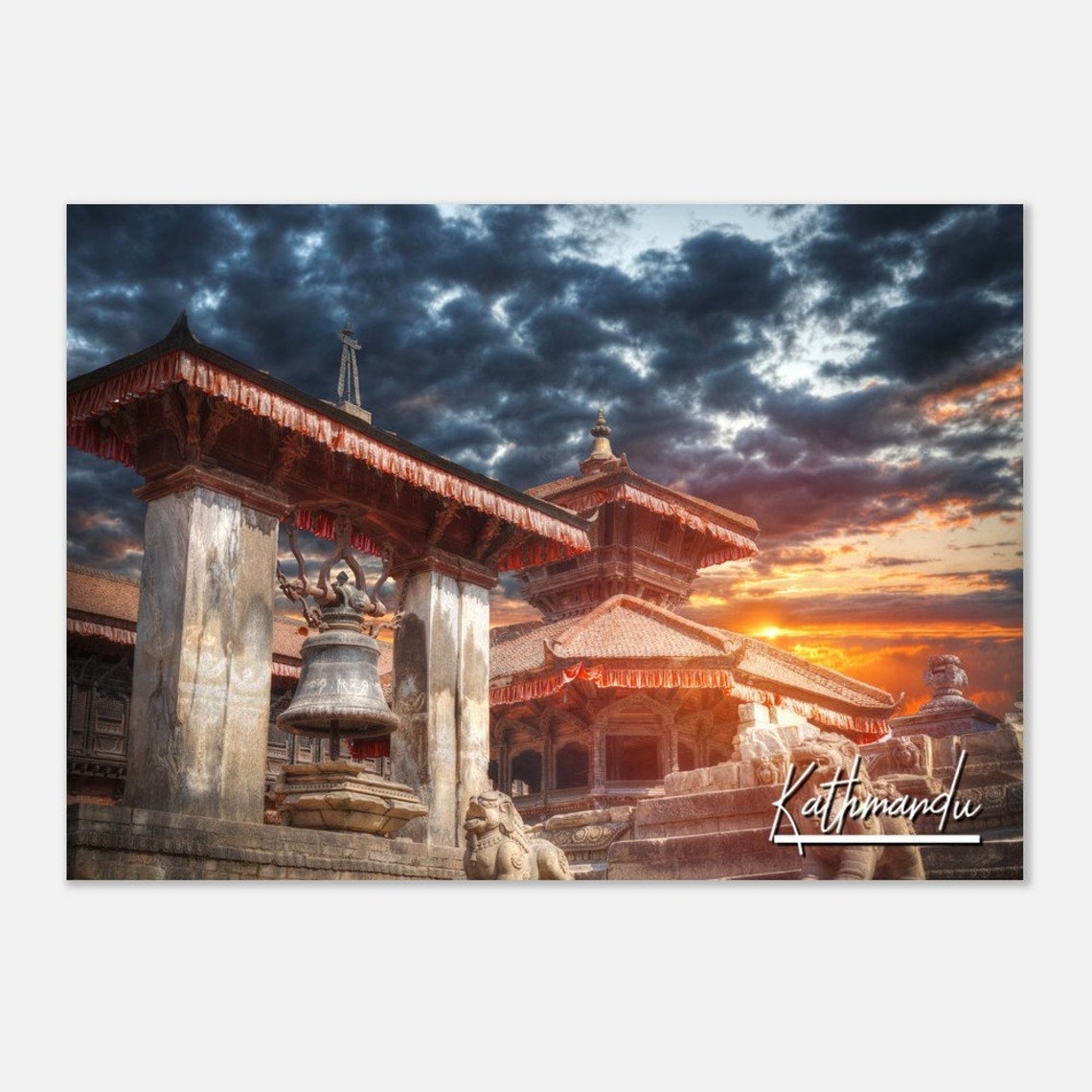 Kathmandu Nepal Ancient Temple Bell At Sunset Travel Photo Poster