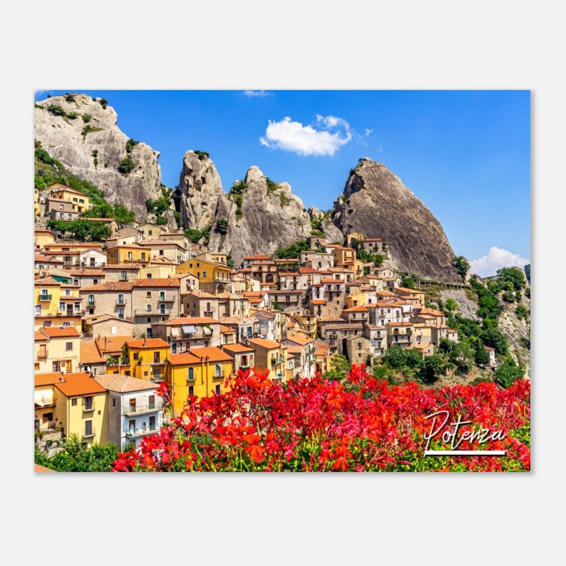 Potenza Italy Mountain Village Terracotta Rooftops Travel Poster