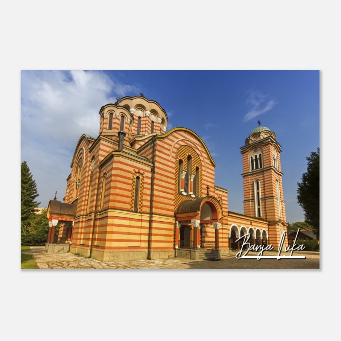Banja Luka Cathedral Striped Brick Church Bosnia Travel Poster