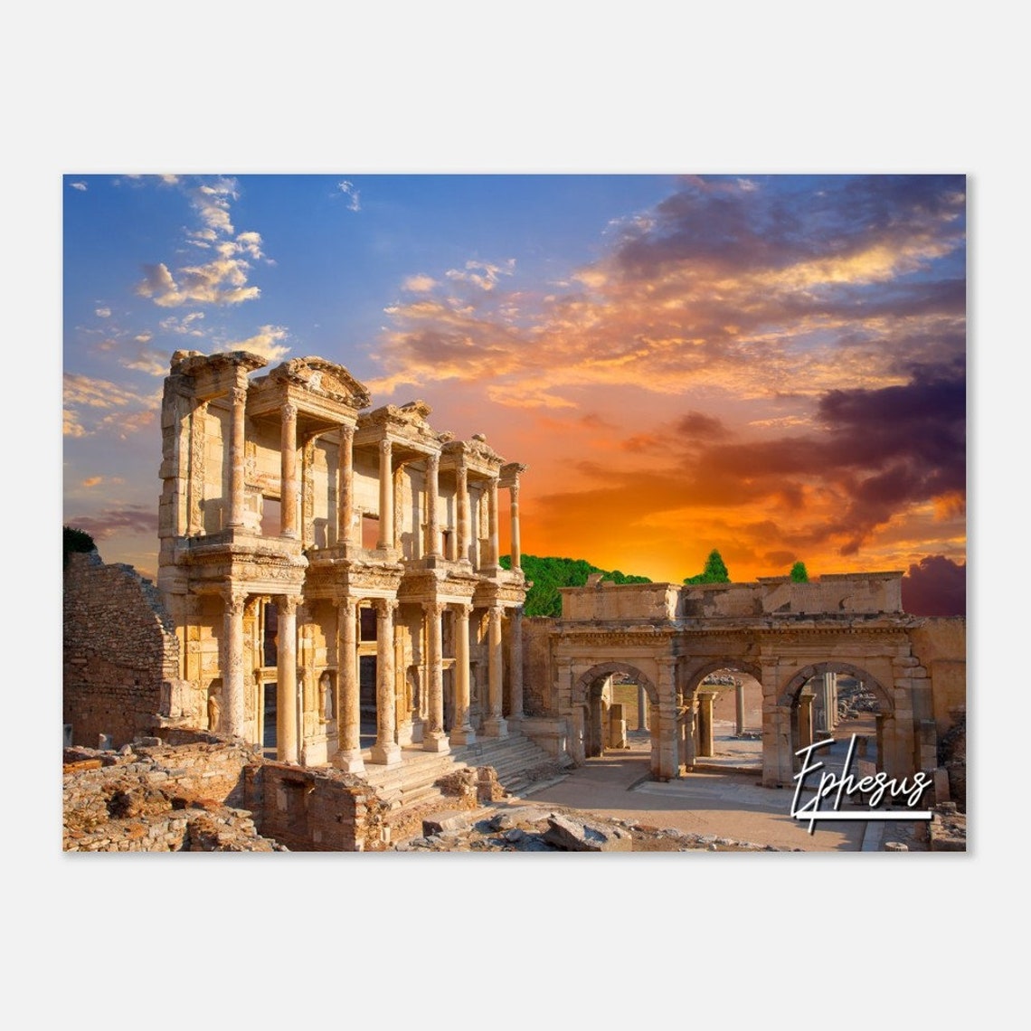 Ephesus Turkey Ancient Library of Celsus Ruins Sunset Poster