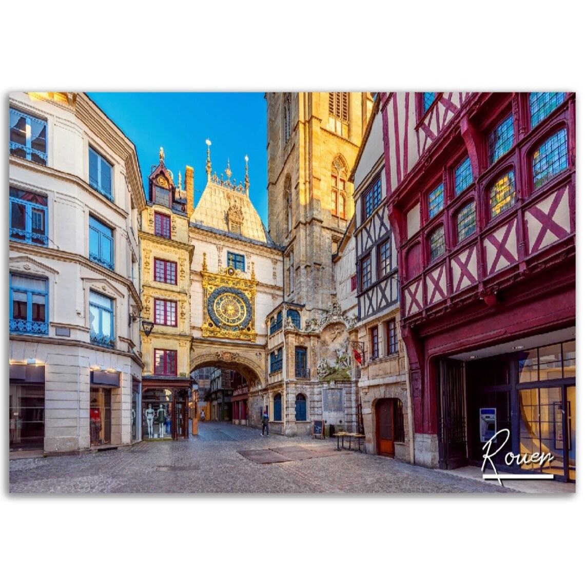 Rouen France Historic Street Photo Poster Gros Horloge Clock Tower