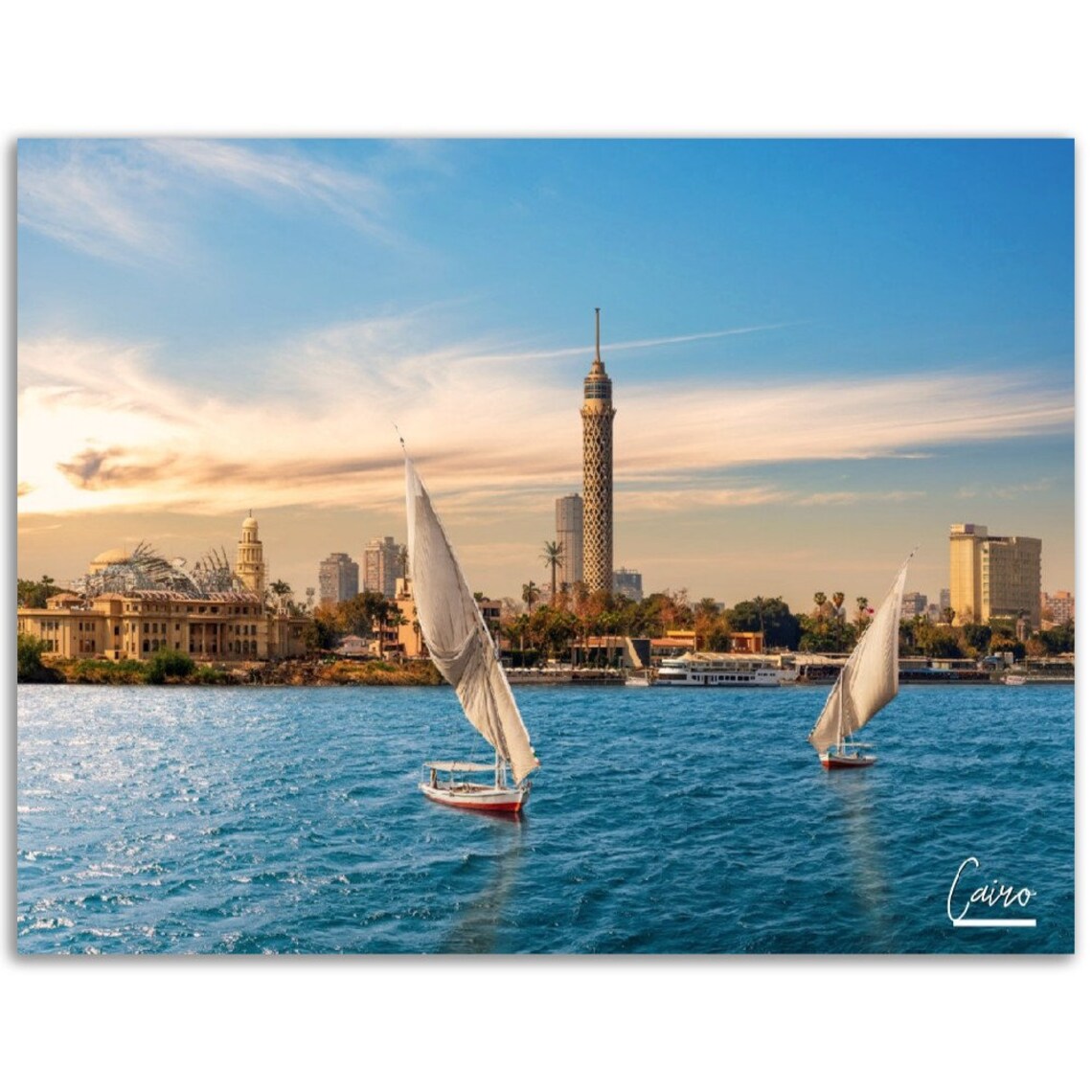Cairo Nile River Felucca Sails Egypt Sunset Travel Photo Poster
