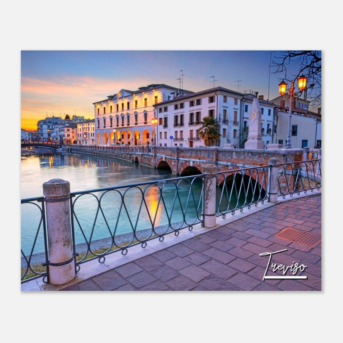Treviso Italy Sunset River Bridge Historic Old Town Photo Poster