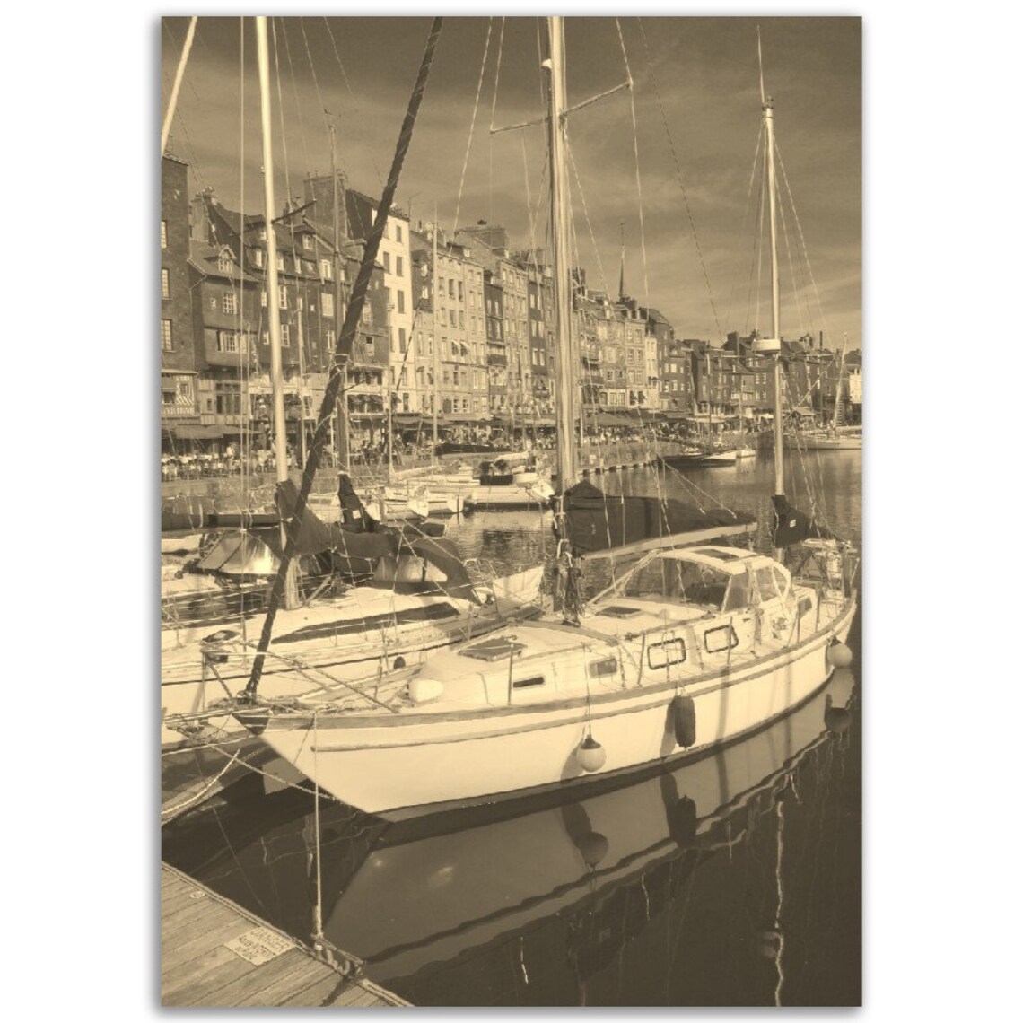 Le Havre Harbor Vintage Sepia Sailboats France Souvenir Poster