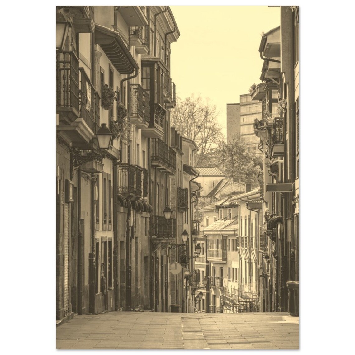 Oviedo Spain Vintage Old Town Street Sepia Photography Poster