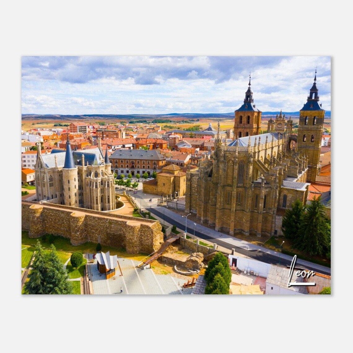 Leon Spain Travel Poster, Episcopal Palace Skyline