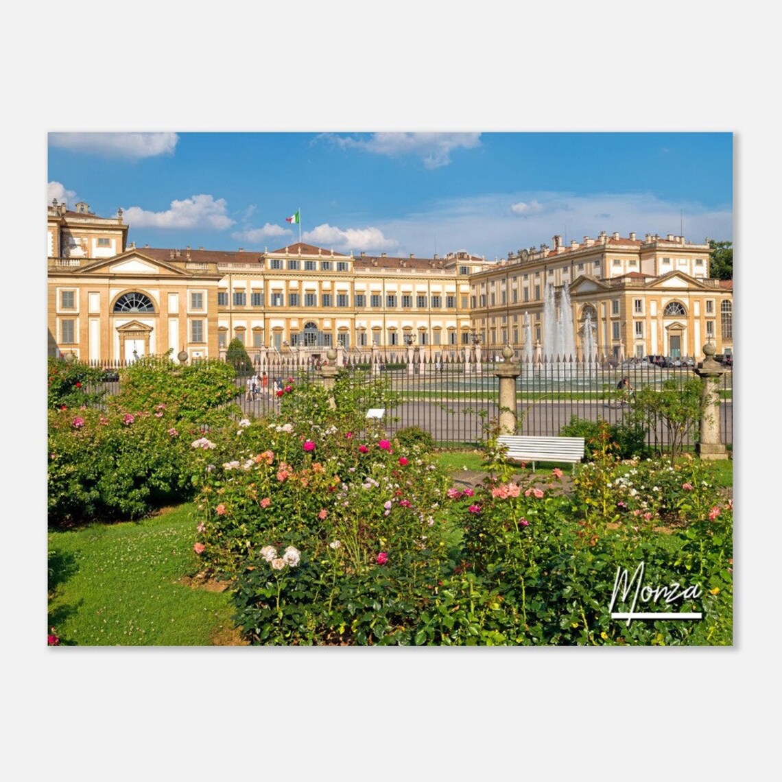 Monza Italy Rose Garden Royal Palace Fountain Scenic Travel Poster