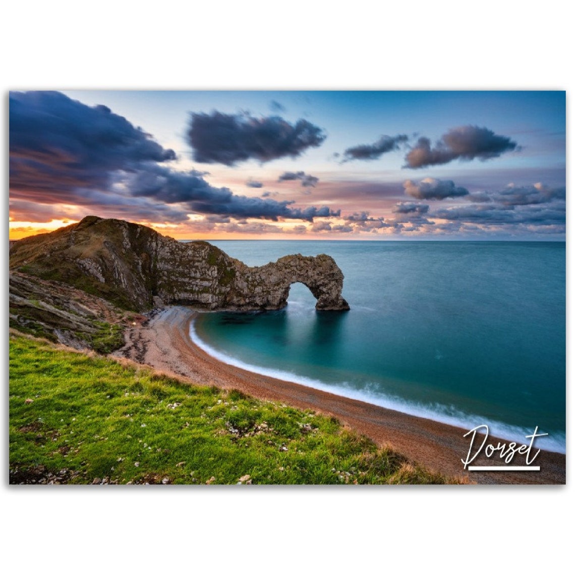 Dorset England Durdle Door Limestone Arch Sunset Coast Poster
