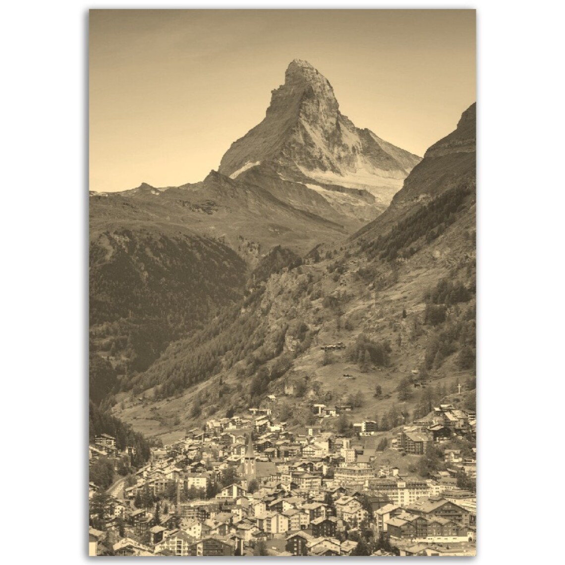 Zermatt Switzerland Matterhorn Vintage Sepia Mountain Village Poster