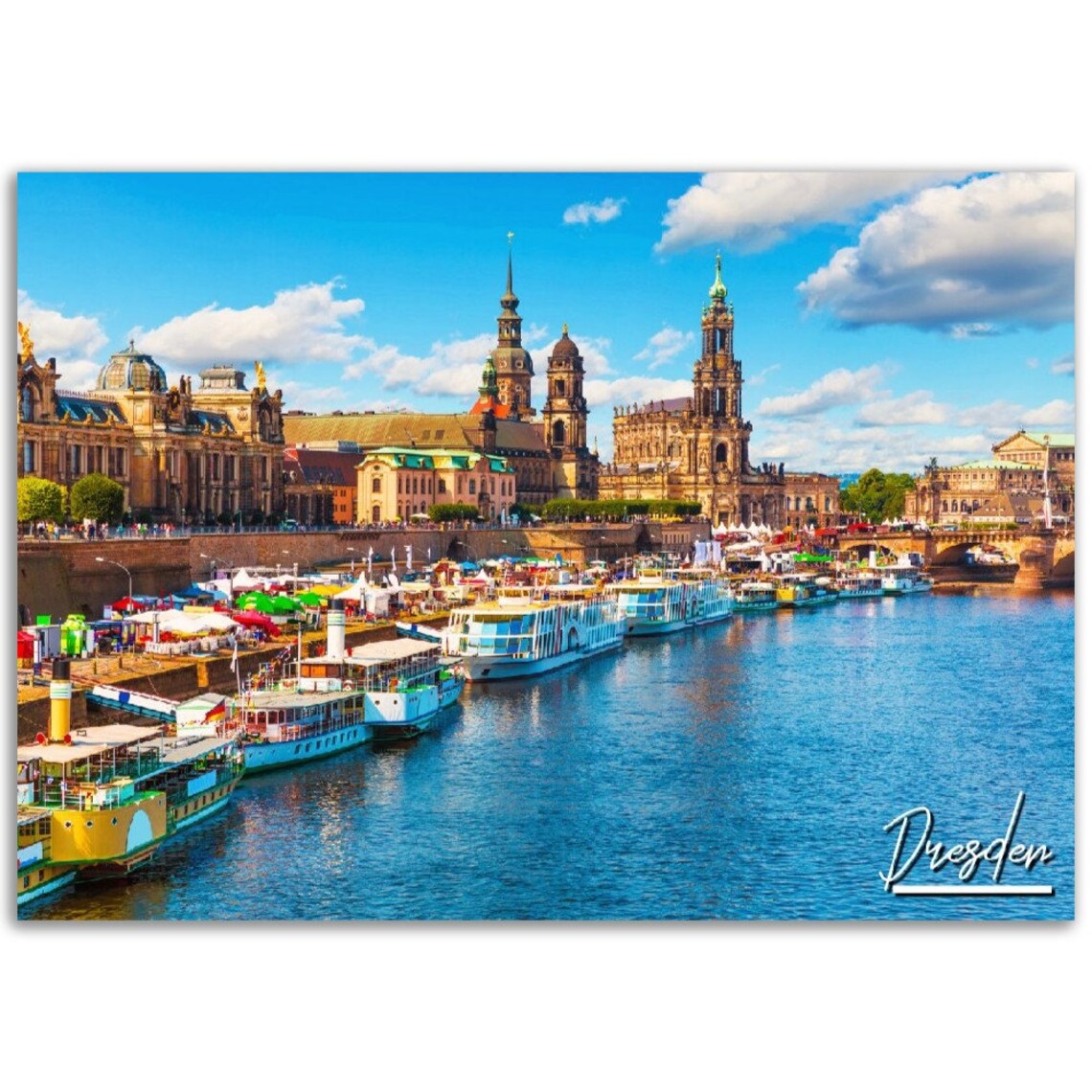 Dresden Germany Elbe River Old Town Riverboats Travel Poster