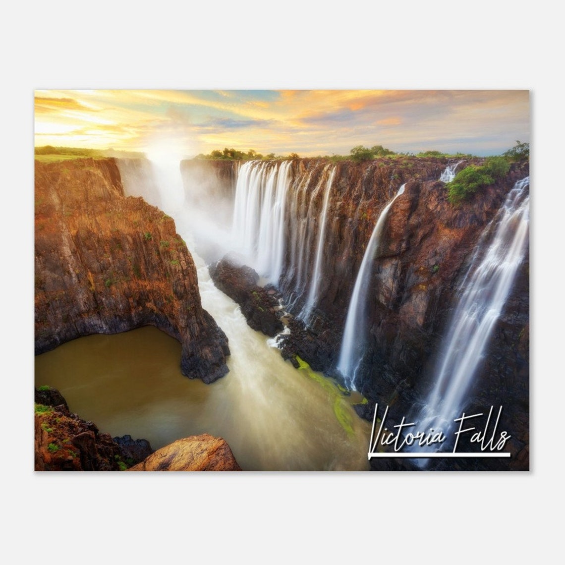 Victoria Falls Sunset Waterfall Cascades African Nature View Poster