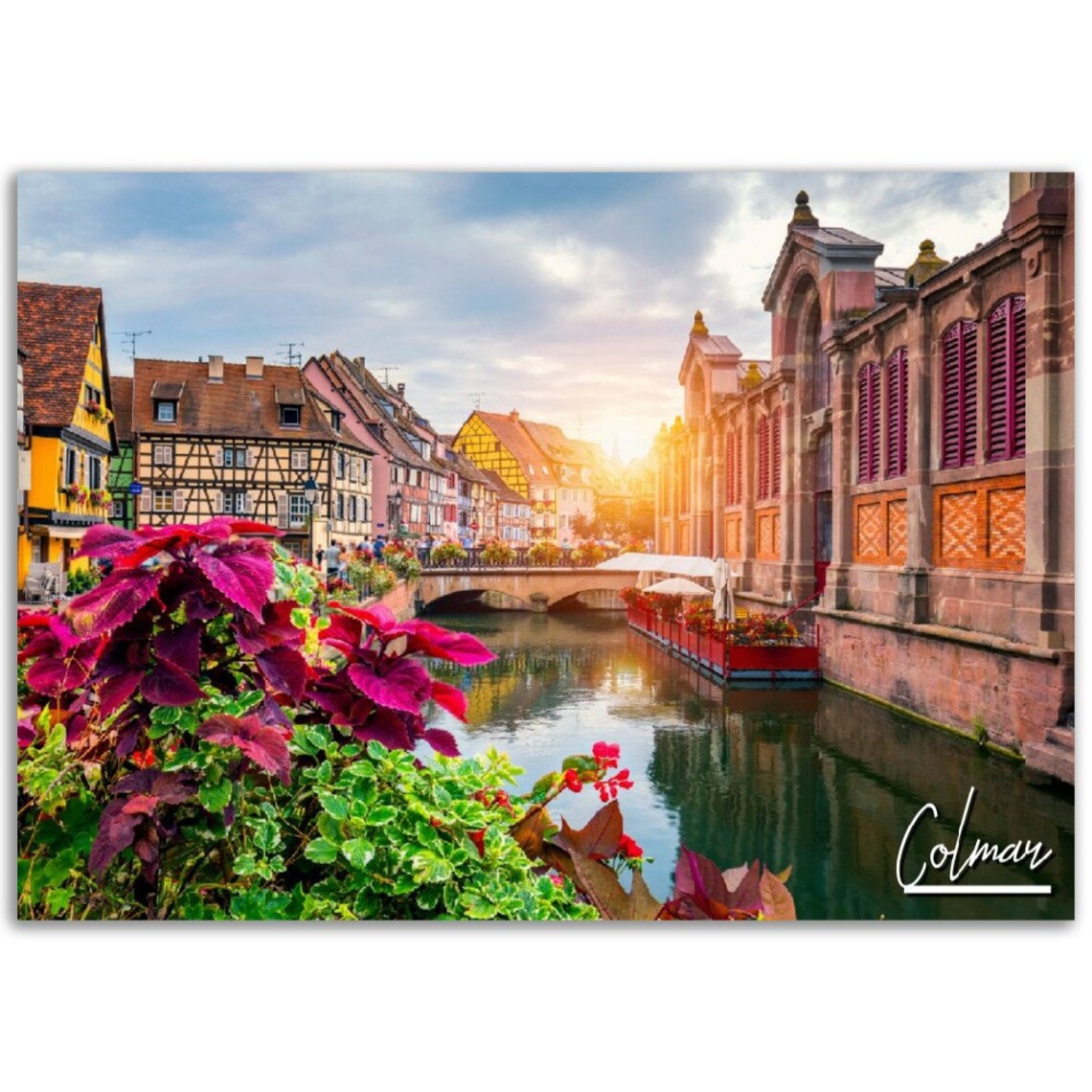 Colmar France Canal Half Timbered Houses Sunset Travel Poster