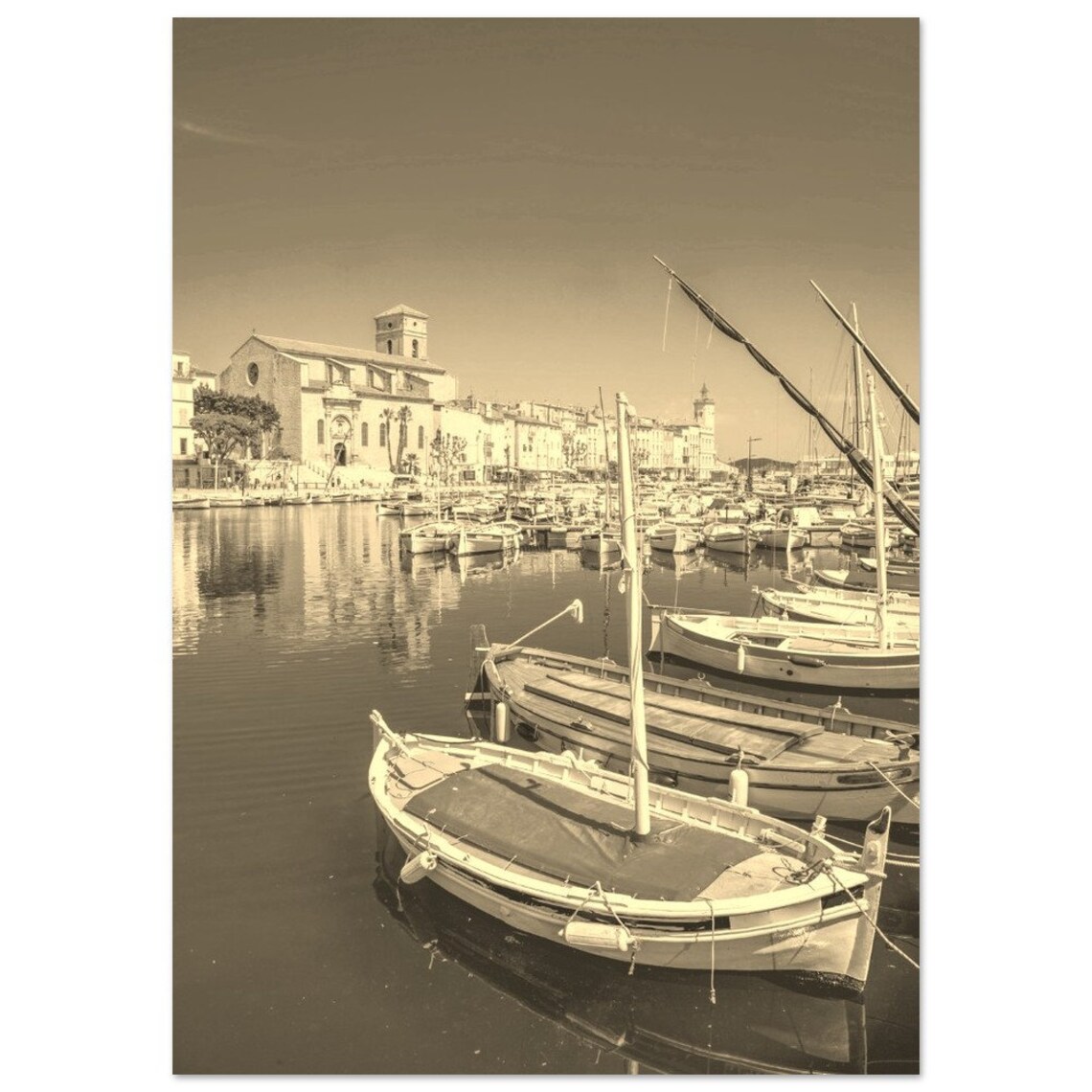 La Ciotat France Coastal Harbor Boats Sepia Vintage Travel Poster